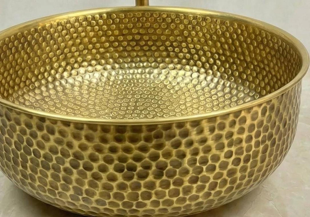 Moroccan Brass Sink, Hammered Fez Vanity Basin Unlacquered Finish