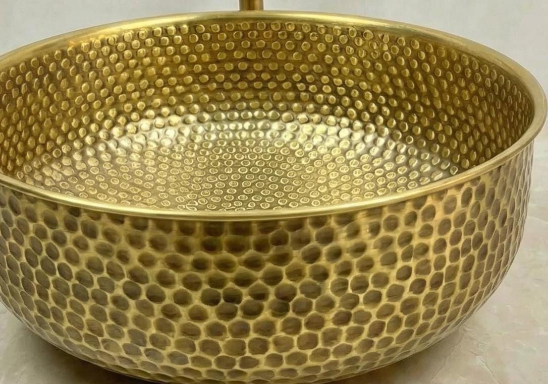 Moroccan Brass Sink, Hammered Fez Vanity Basin Unlacquered Finish