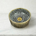 Moroccan Vessel Sink, Handcrafted Black Glazed Basin Brass Collar