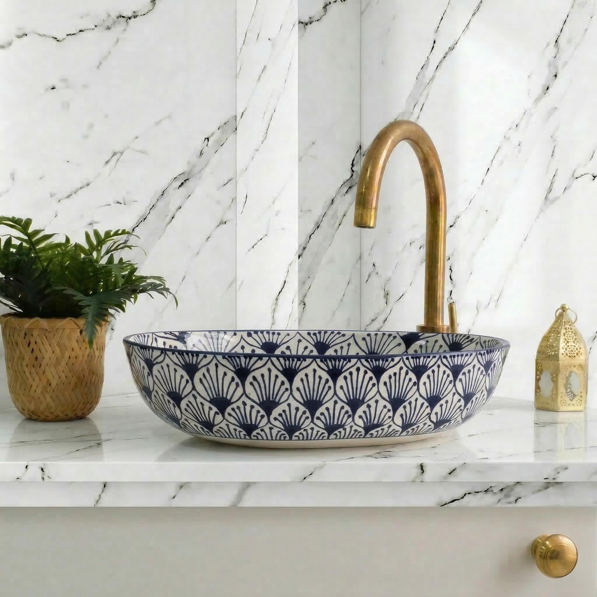 Moroccan Ceramic Sink, Pink Oval 36 Cm Hand-Painted Ceramic, Gift