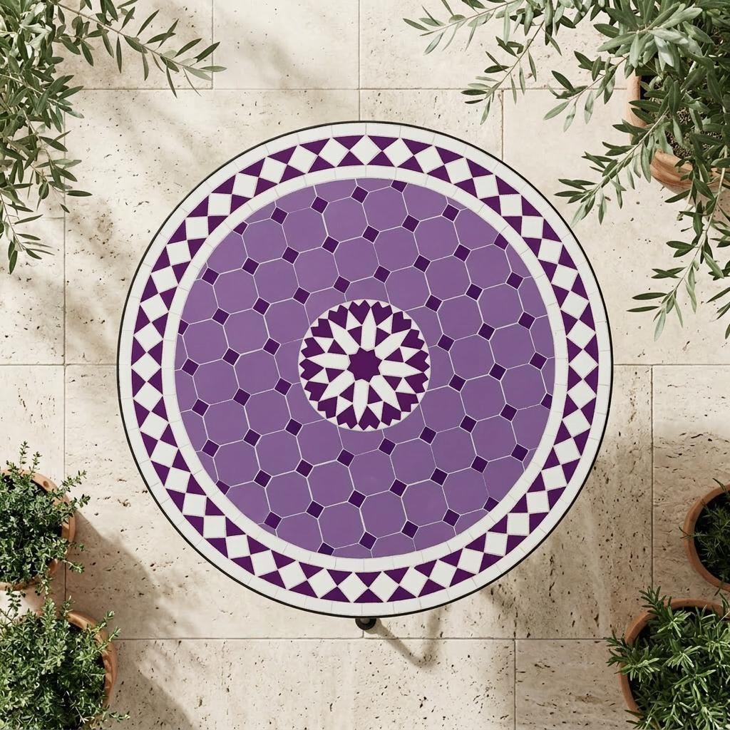 Moroccan Zellige Coffee Table, Hand-Glazed Top, Iron Hairpin Base