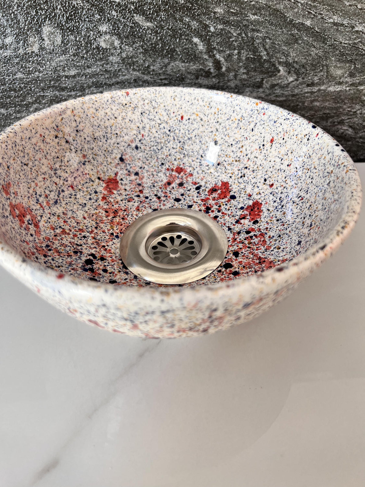 Moroccan Ceramic Vessel Sink, Hand-Painted Round Basin 12"(30 cm)