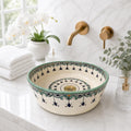 Moroccan Vessel Sink, Handmade Ceramic Sage Green, Brass Drain
