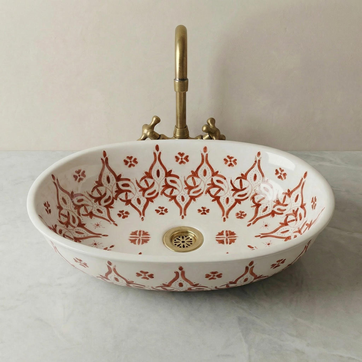 Ceramic Vessel Sink' Navy Oval Hand-Painted Fes, 40cm Small Vanity