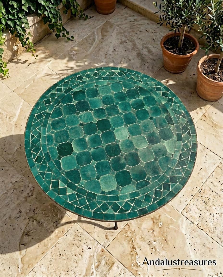 Moroccan Mosaic Side Table Hand Zellige Tile Top, 12–48In IronBase