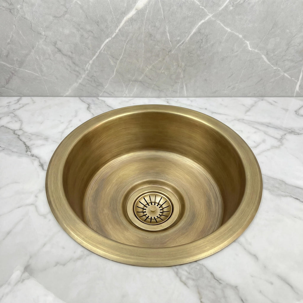 Moroccan Brass Sink, Hammered Lavabo Basin, Gold Tone 14in Patina