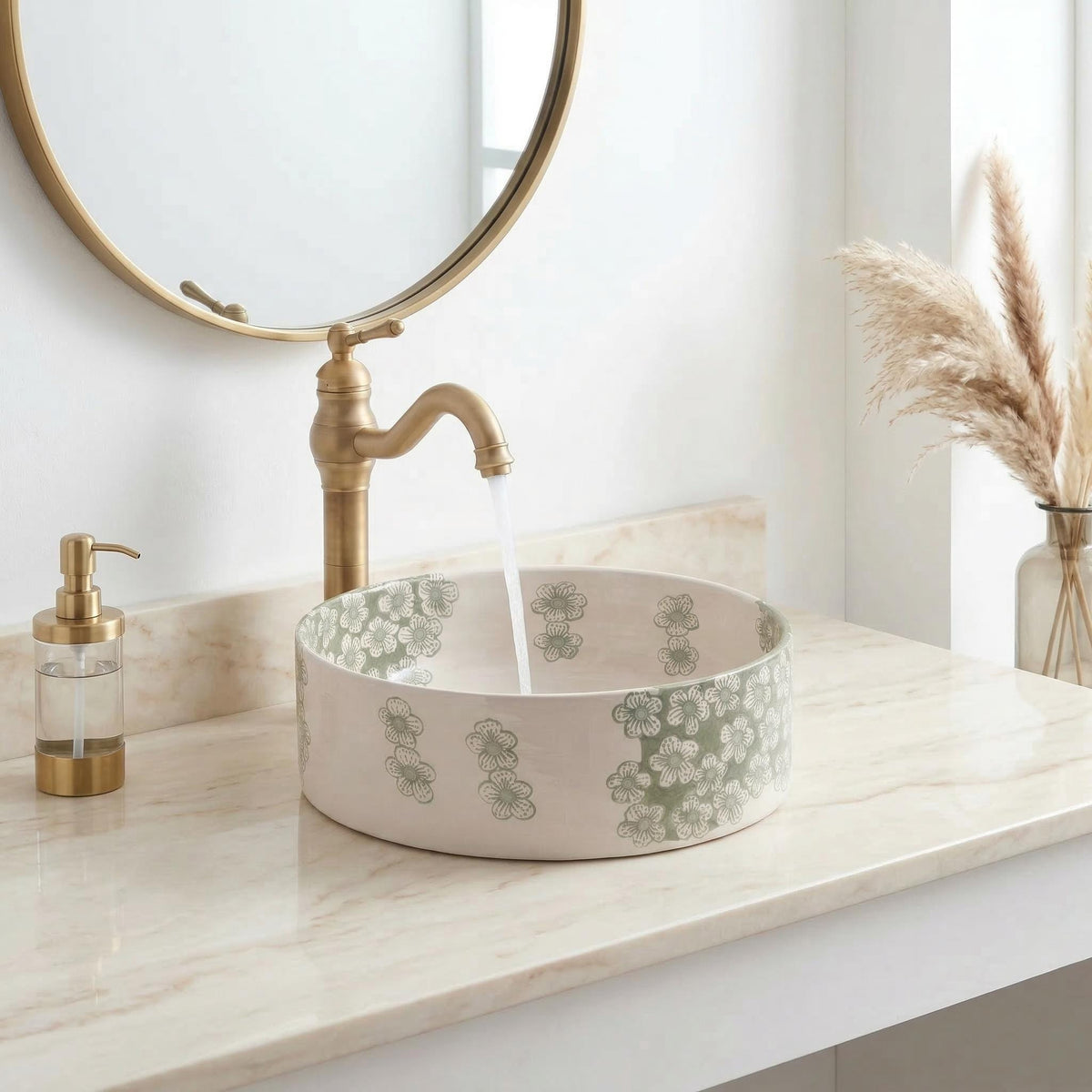 ceramic vessel sink, Moroccan Boho, 12" Diameter, Smooth Edge XL.