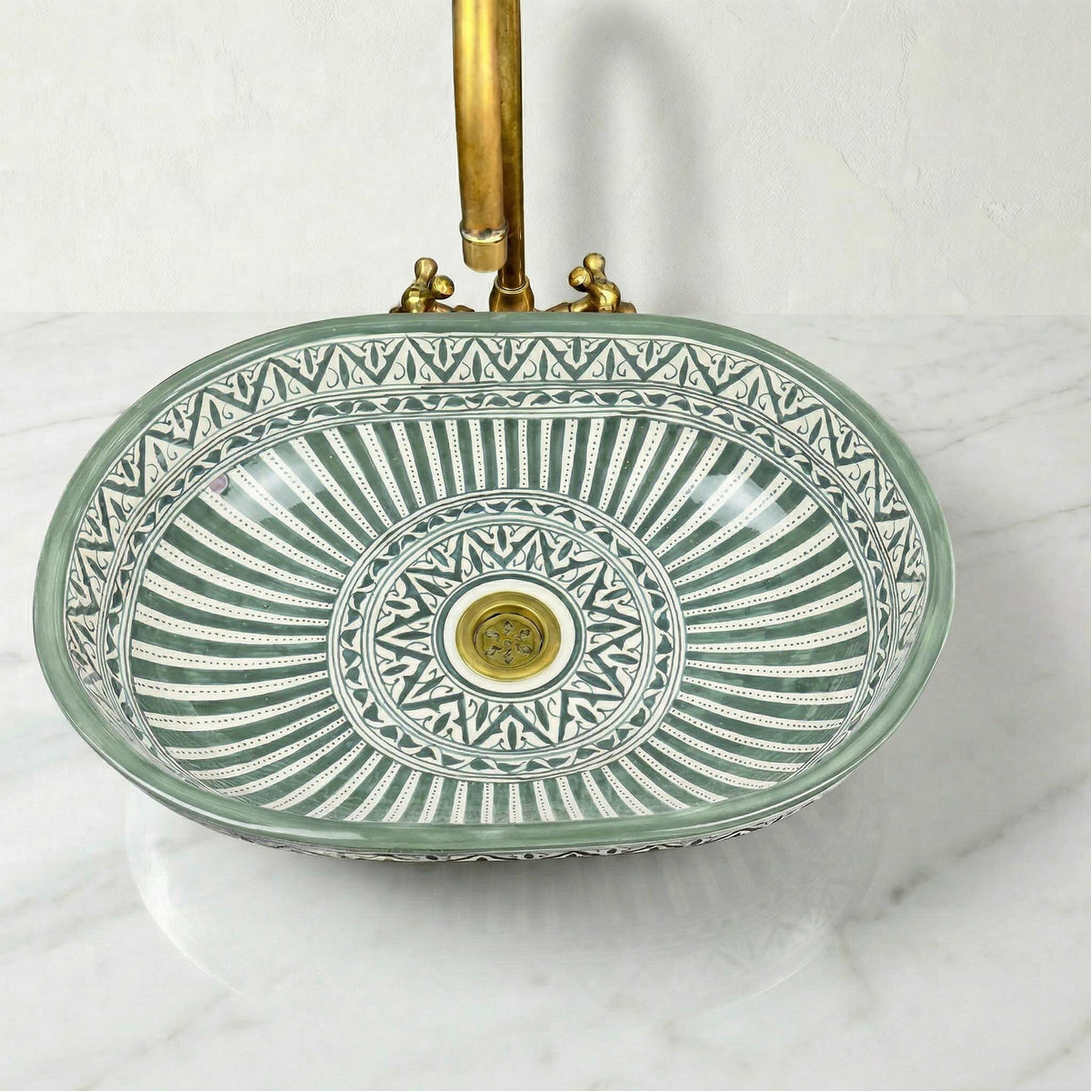 moroccan vessel sink, Oval Blue White Ceramic Basin 40cm From Fes