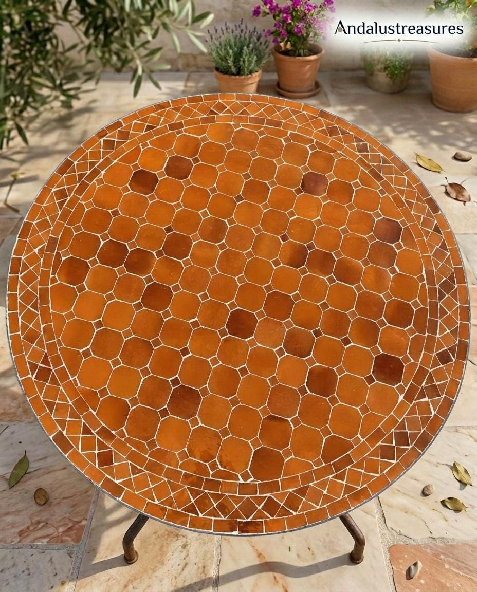 Moroccan Zellige Coffee Table, Tile Top, Powder Iron Base 12–48In