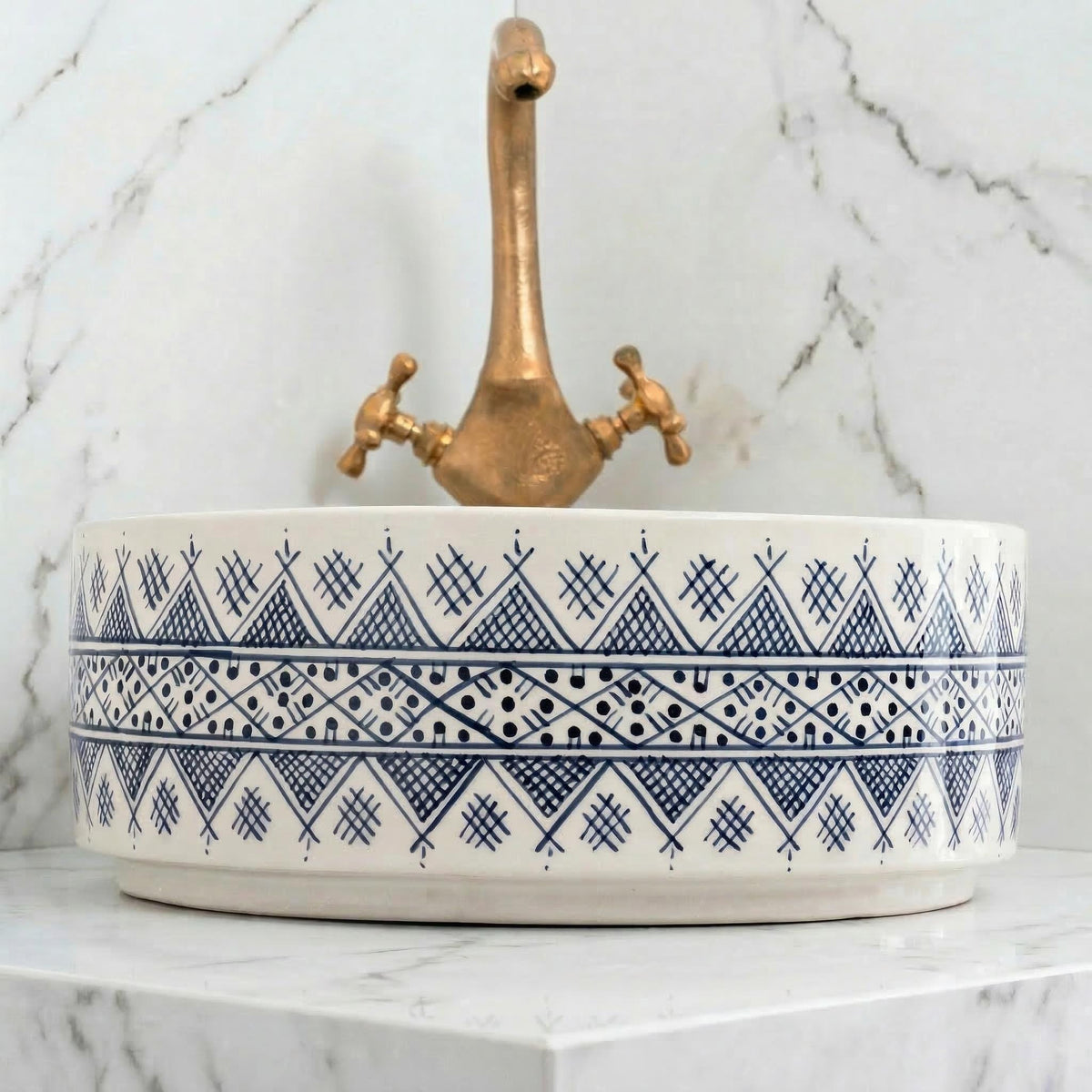 Navy Blue Ceramic Sink, Handmade Vessel Basin 8-16in, Kiln-Fired.