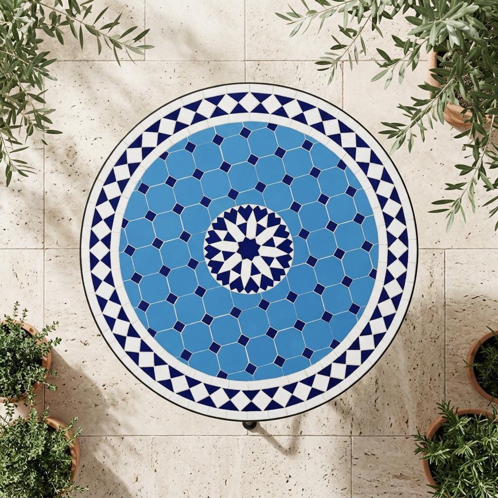 Moroccan Zellige Coffee Table, Hand-Glazed Top, Iron Hairpin Base
