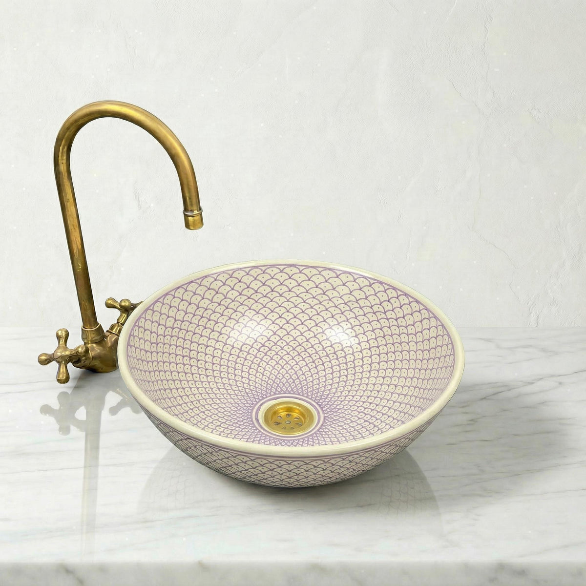 Moroccan Vessel Sink, Hand-Painted Burgundy Ceramic, 8-16" Round.