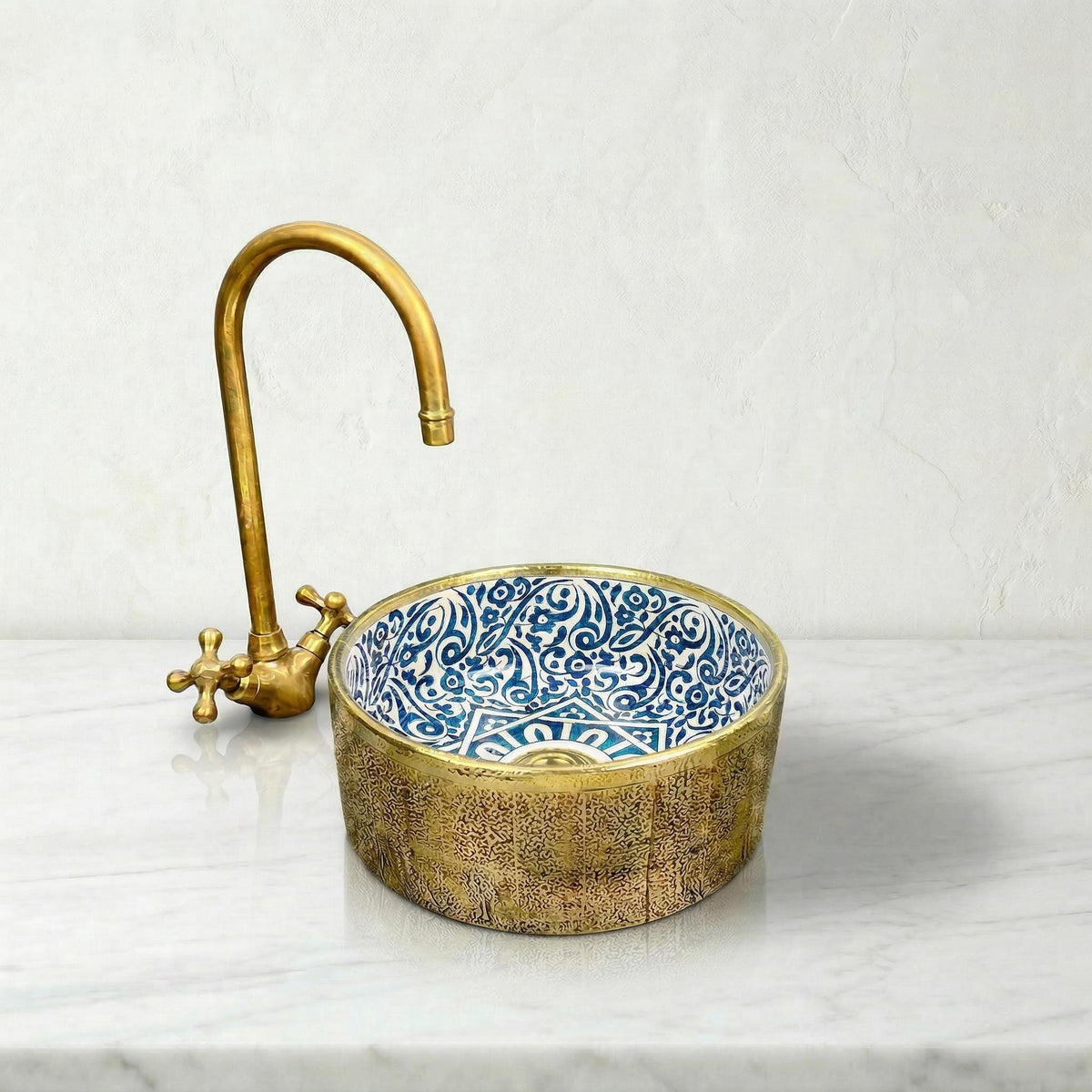 Moroccan Ceramic Vessel Sink Emerald Green, Handmade Compact 30cm