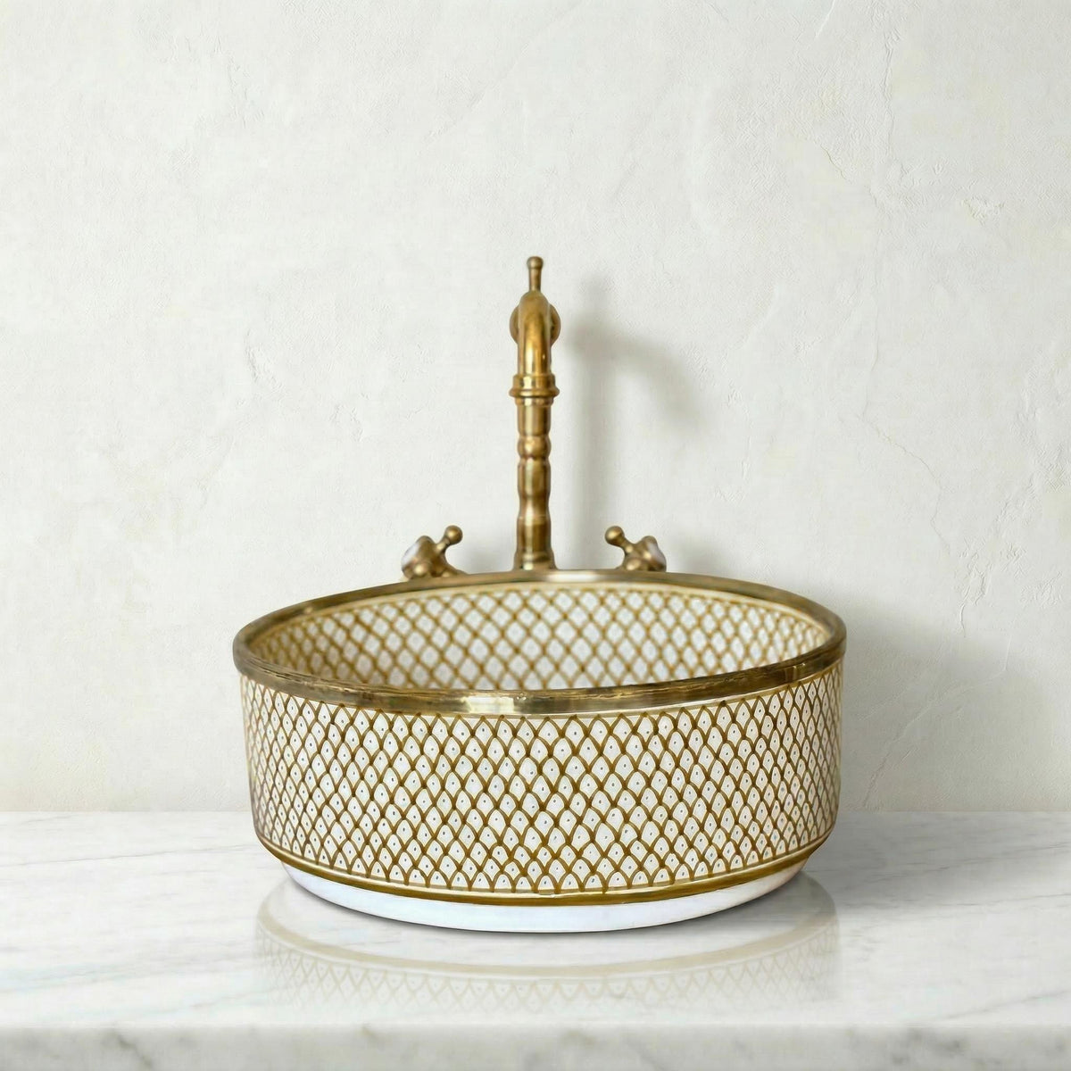 Navy Blue Vessel Sink Porcelain 12" Countertop Basin 14K Gold Rim
