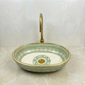 Sage Green Vessel Sink, Oval Hand-Glazed Porcelain 38x29–48x33 cm