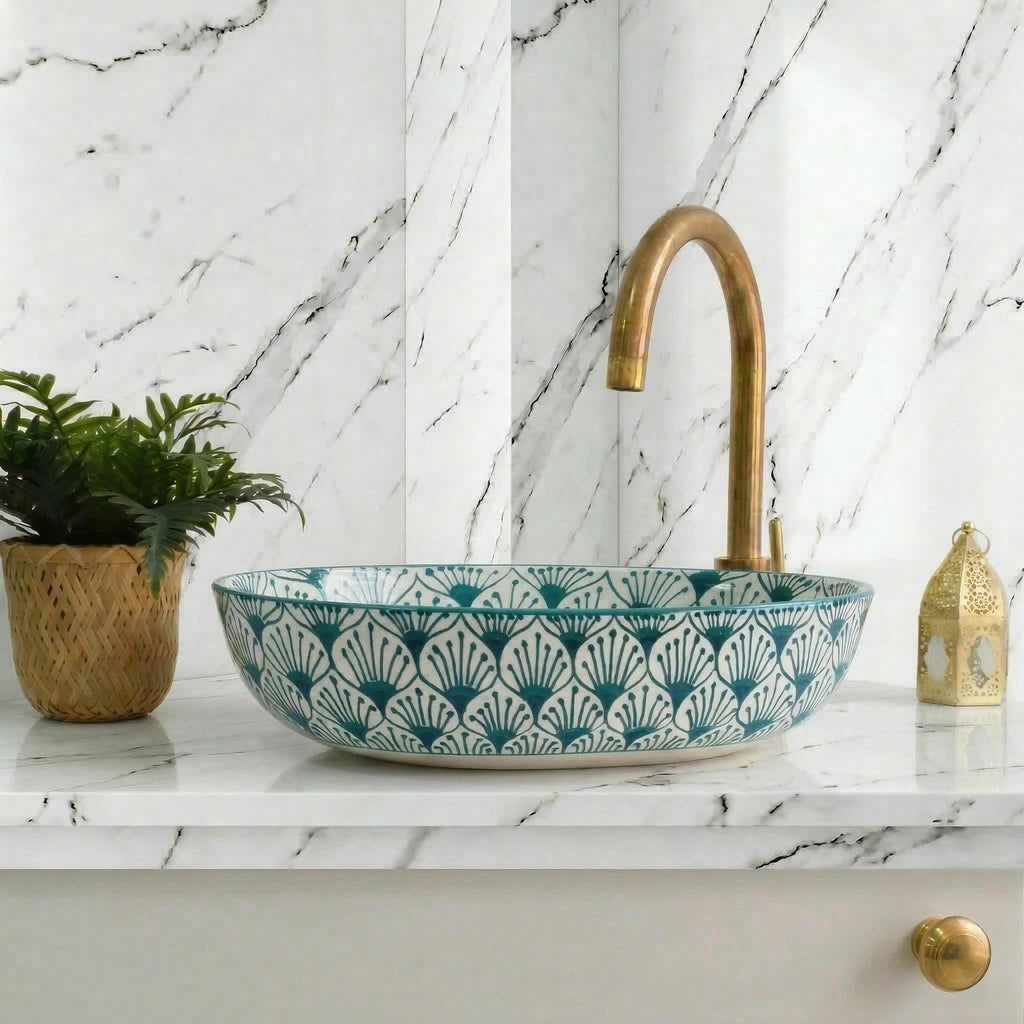 Moroccan Ceramic Sink, Pink Oval 36 Cm Hand-Painted Ceramic, Gift