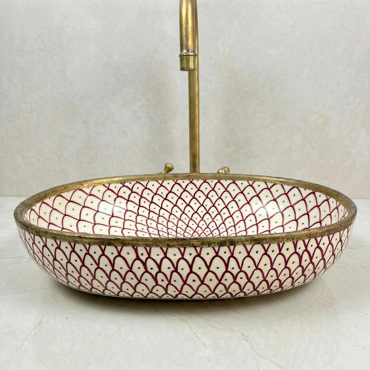 Ruby Red Qchour Lhout Handmade Oval Ceramic Vessel Sink | High Gloss Porcelain Bathroom Basin