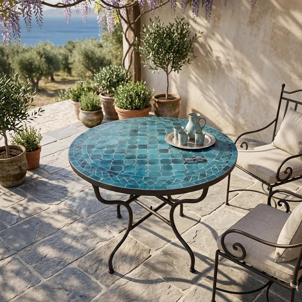 Moroccan Mosaic Side Table Hand Zellige Tile Top, 12–48In IronBase
