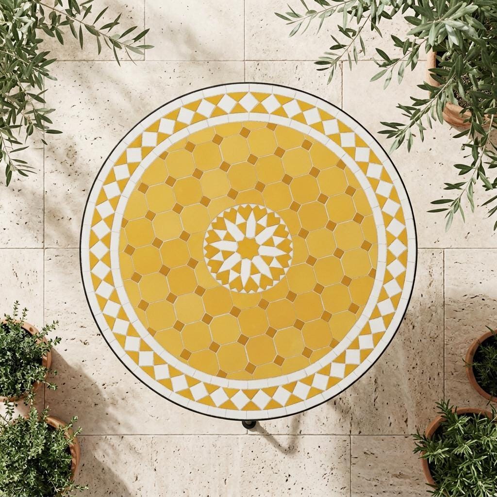 Moroccan Zellige Coffee Table, Hand-Glazed Top, Iron Hairpin Base