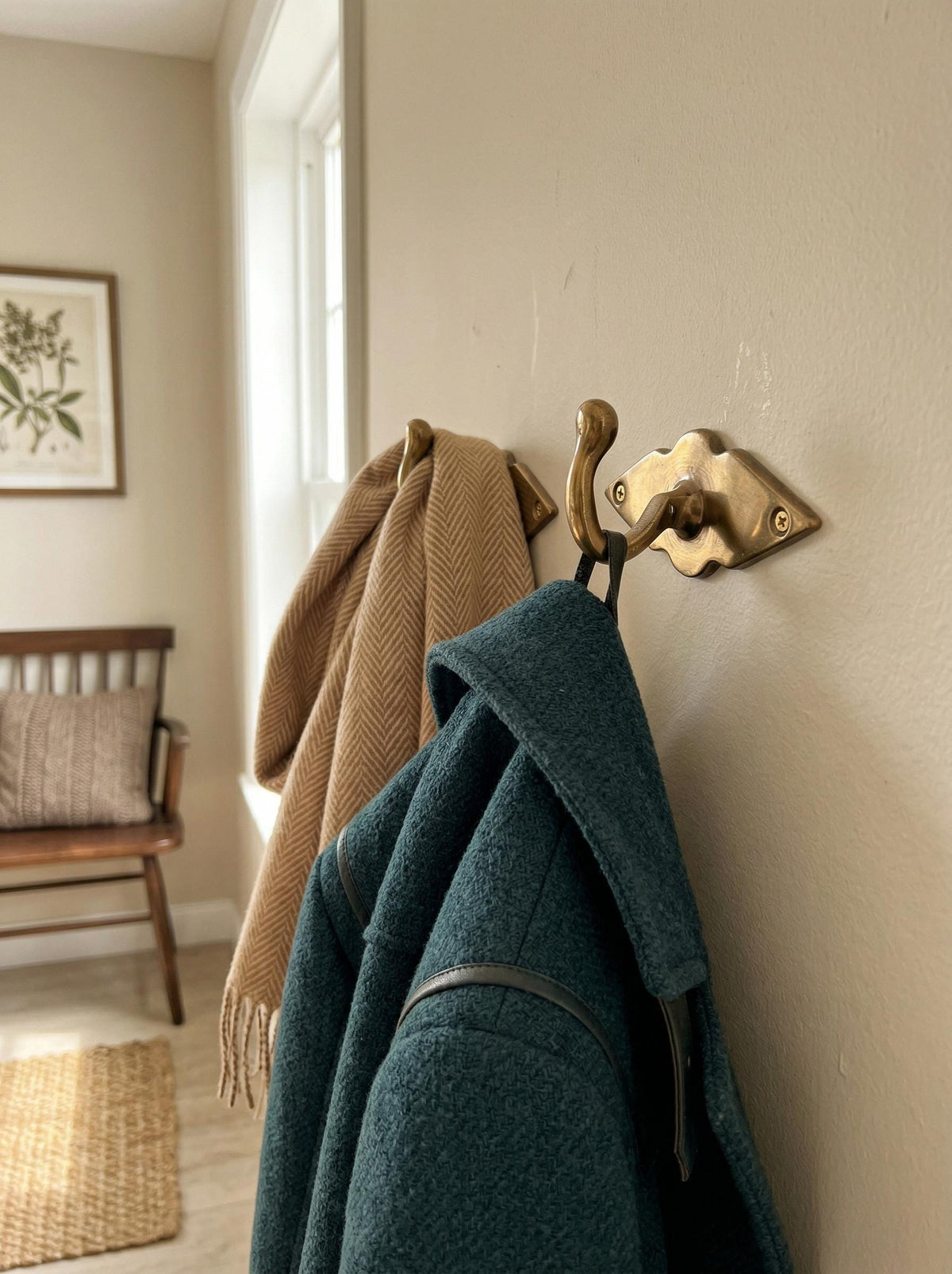 Rustic Brass Wall Hooks, Handmade Unlacquered 8 Cm Moroccan Hooks