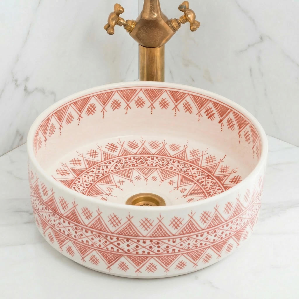 Orange Ceramic Vessel Sink, Handcrafted 12" Dia x 5" Deep Vanity!