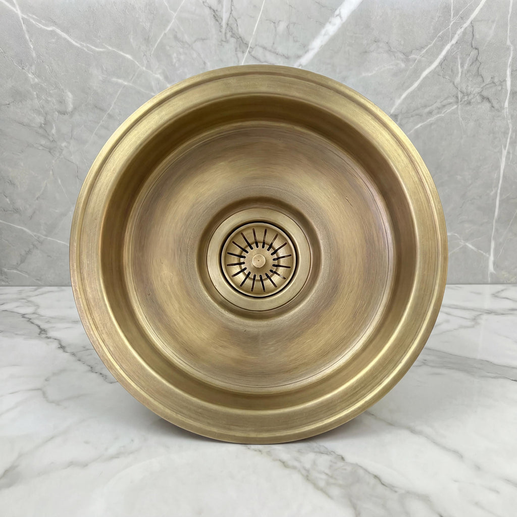 Moroccan Brass Sink, Hammered Lavabo Basin, Gold Tone 14in Patina