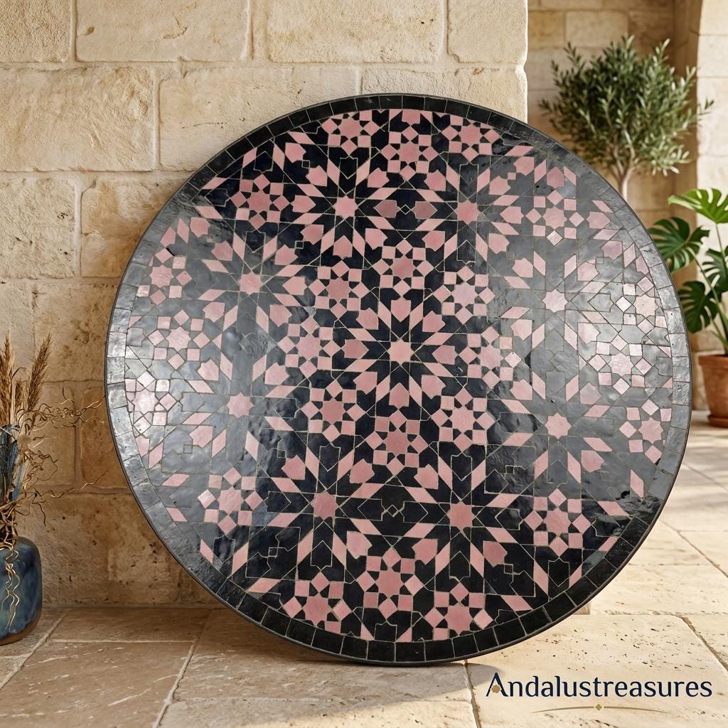 Moroccan Zellige Side Table Hairpin Iron Legs, Handmade 30-120 cm