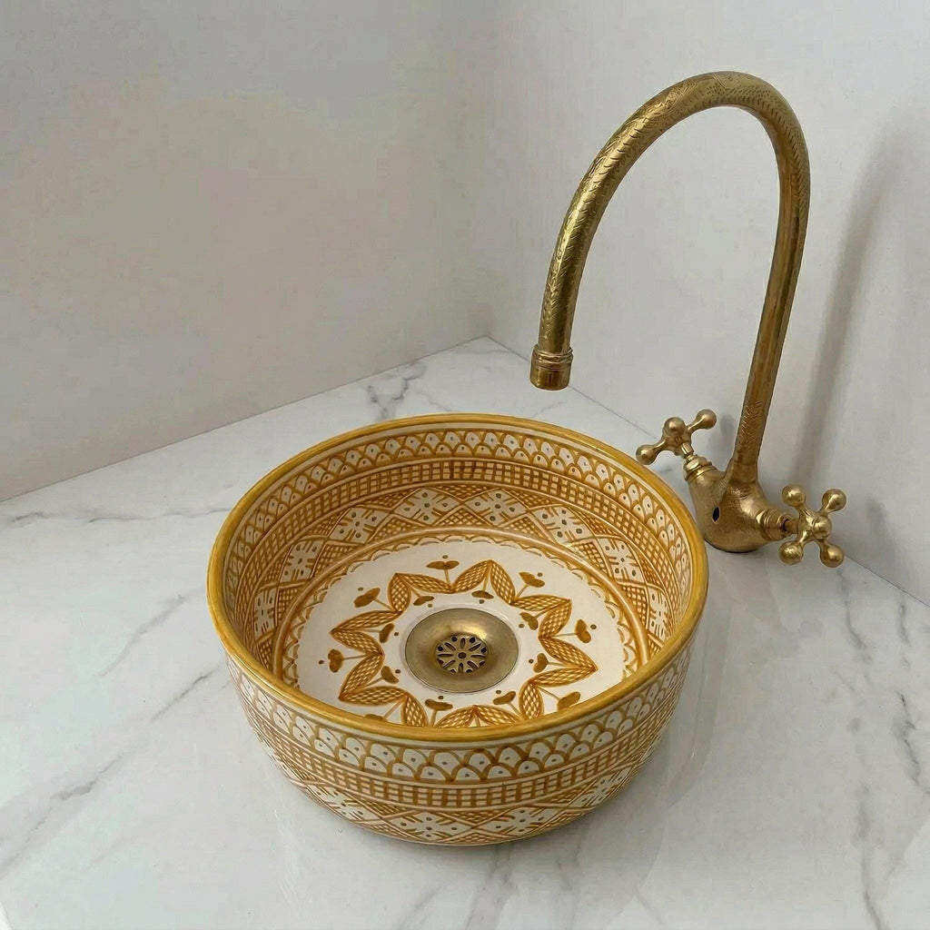Moroccan Ceramic Vessel Sink, Ruby Red Checkered - 8–16" Diameter