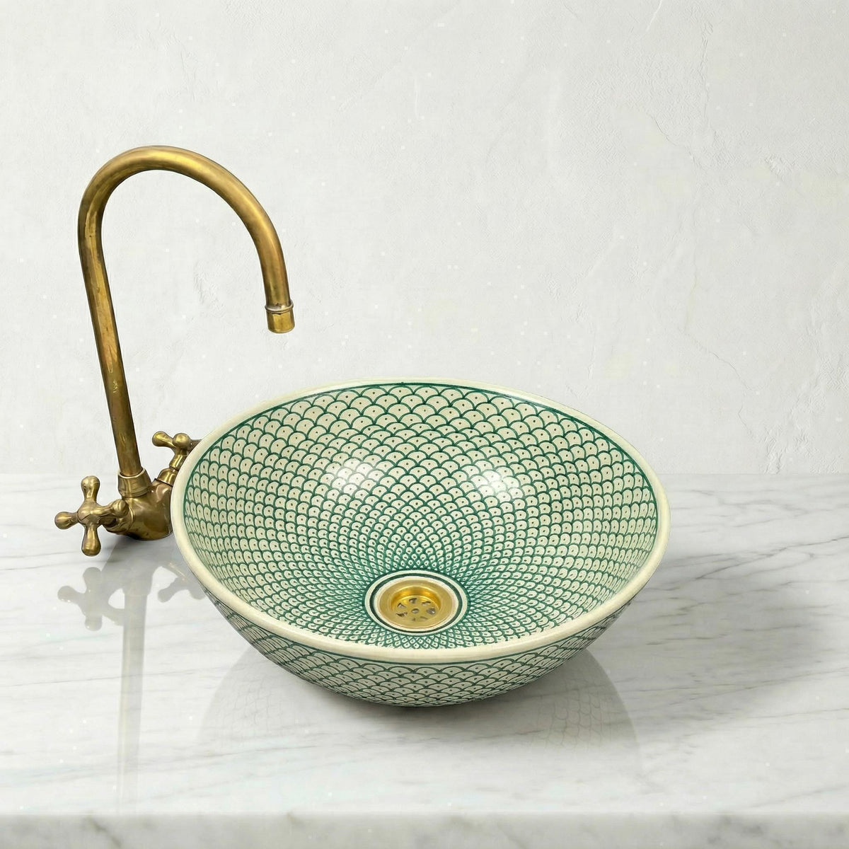 Moroccan Vessel Sink, Hand-Painted Burgundy Ceramic, 8-16" Round.