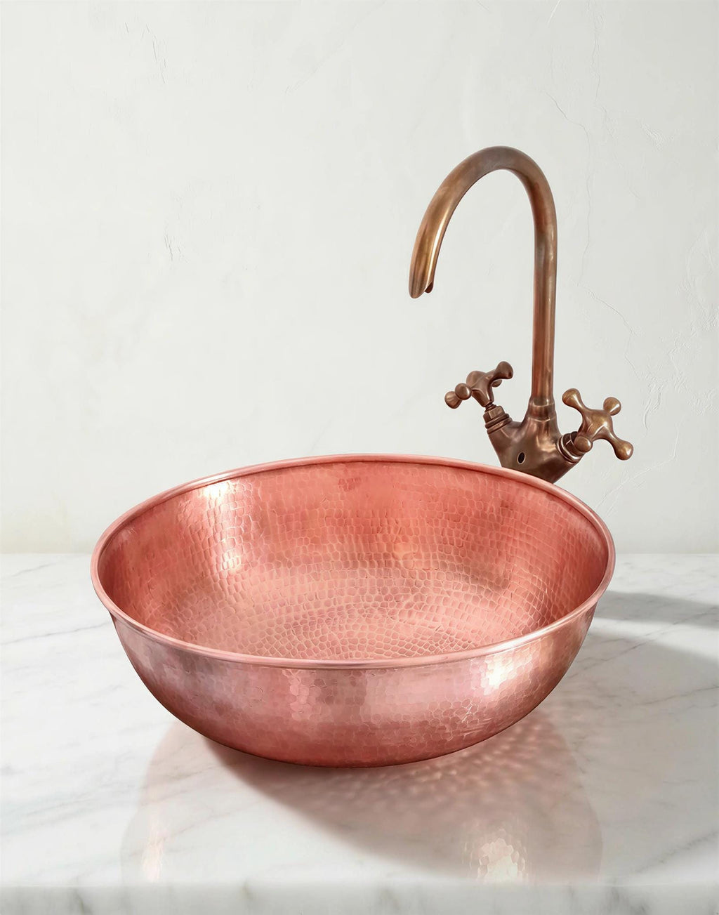 Hammered Brass Sink, Moroccan Artisan Vanity Basin, Uncoated 16in