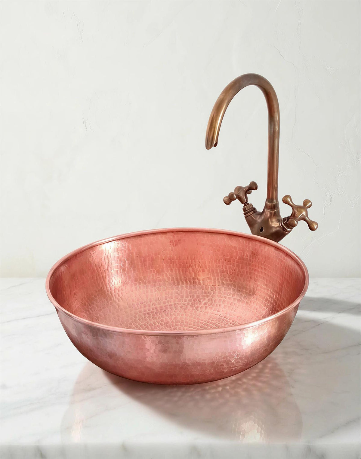 Hammered Brass Sink, Moroccan Artisan Vanity Basin, Uncoated 16in