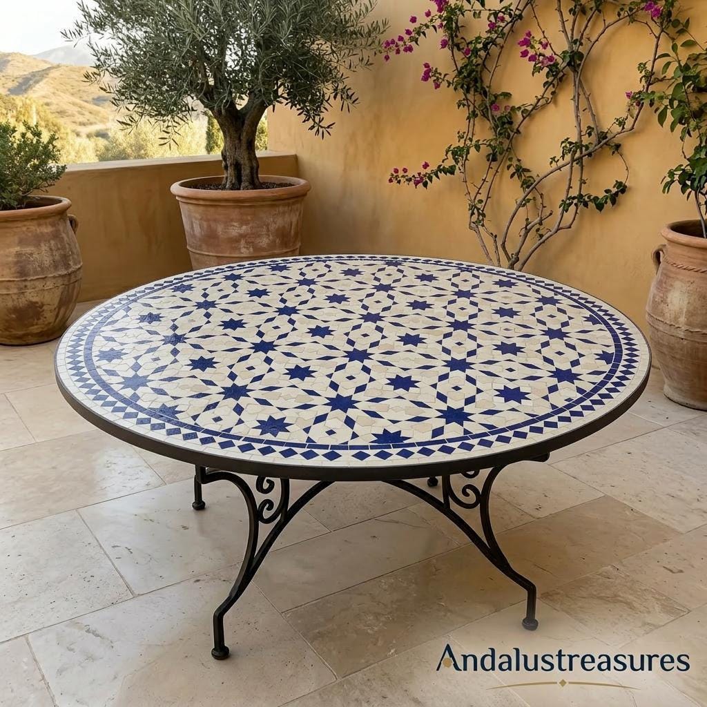 Moroccan Mosaic Side Table, Handmade Zellige Tile Top, 30-120 Cm.