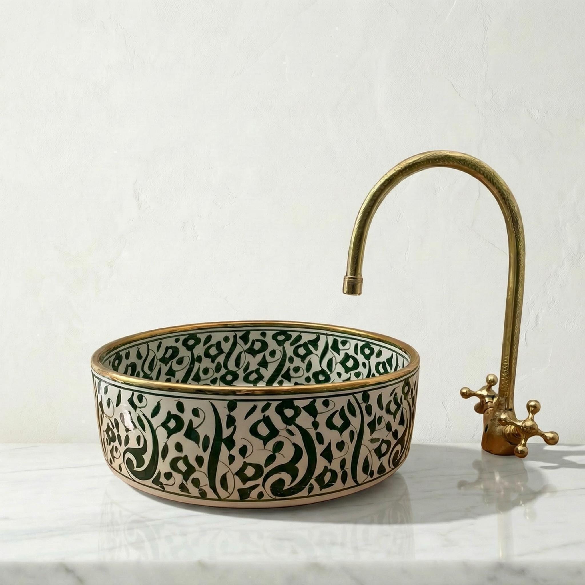 Sage Green Vessel Sink, Oval Glazed Ceramic Vanity Basin 8-16