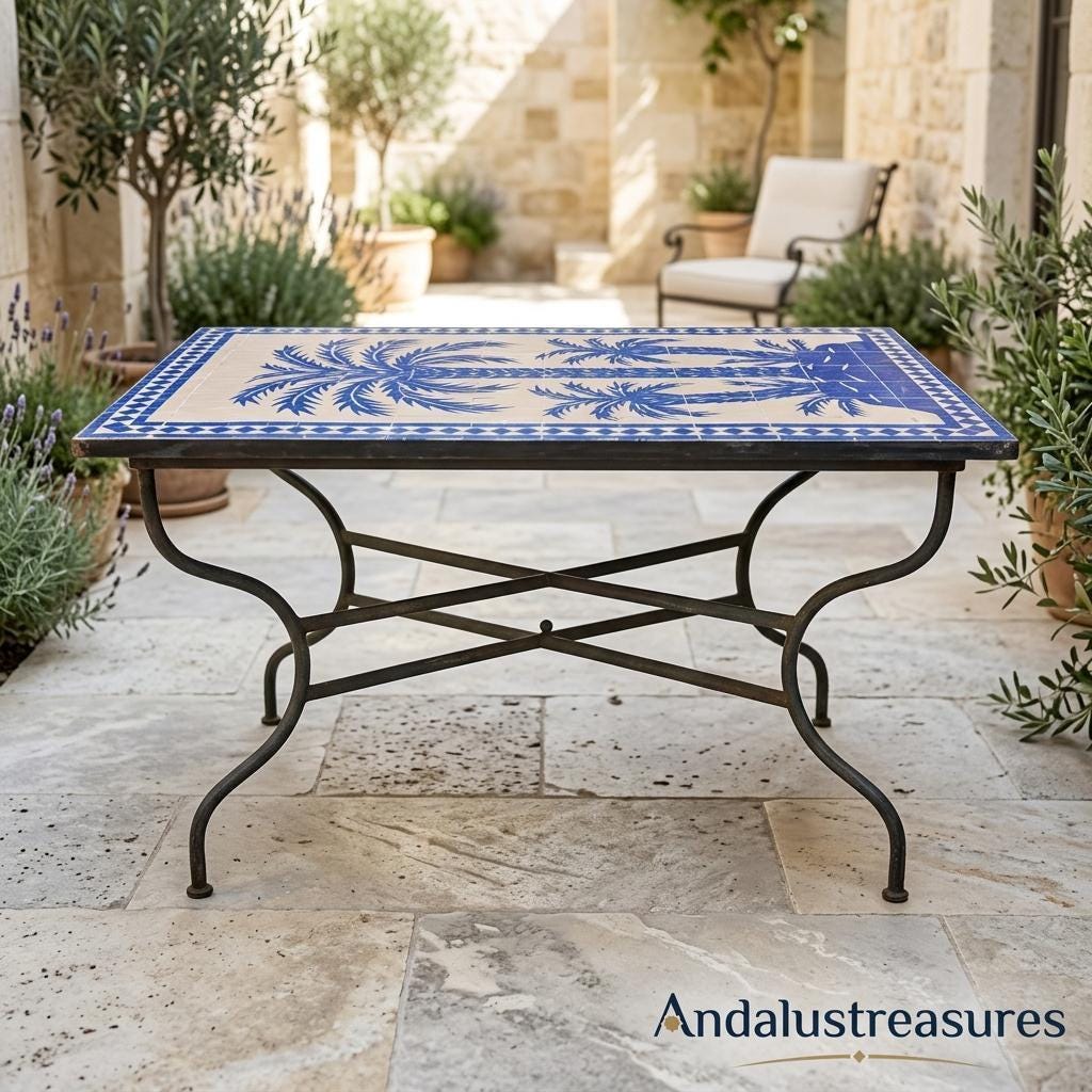 Moroccan Zellige Table, Palm Tree Mosaic Patio Table, 36 In Round