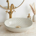 Moroccan Vessel Sink, Hand-Painted Green Oval Porcelain, 32-48 Cm.
