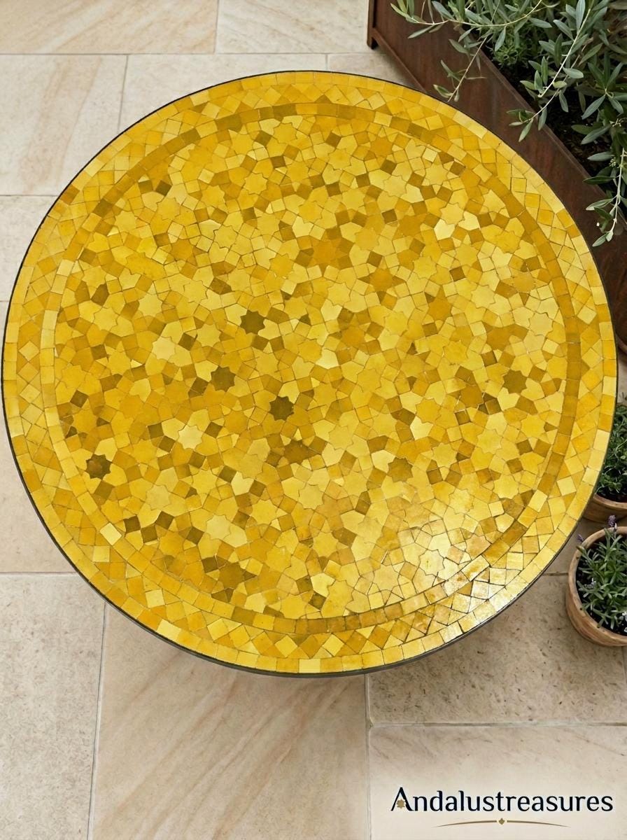 Moroccan Zellige Coffee Table, Handmade Round 36in, Powder-Coated