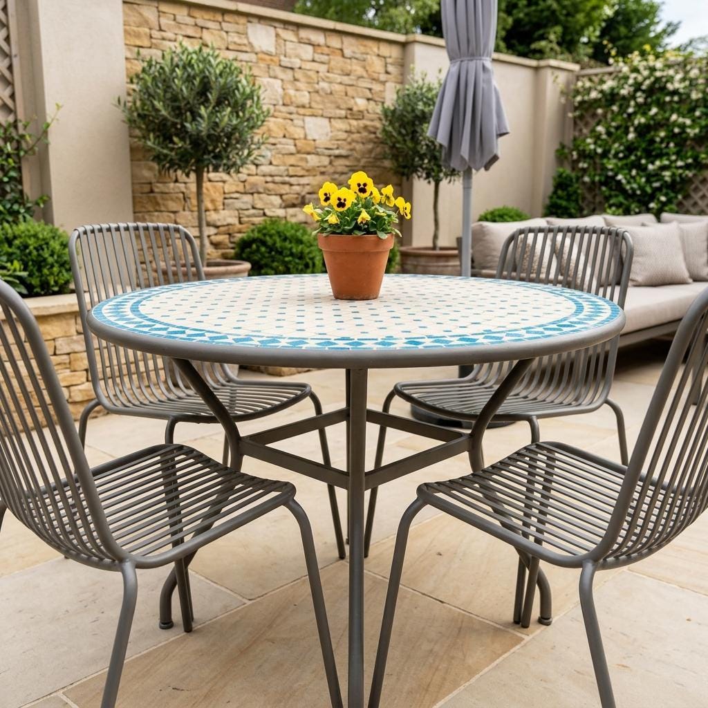 Moroccan Mosaic Table, Zellige 12-48 Inch Iron Base, Hairpin Legs