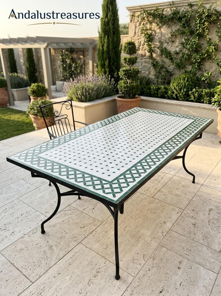 Moroccan Mosaic Table, Round Zellige Tile Powder-Coated Iron Base