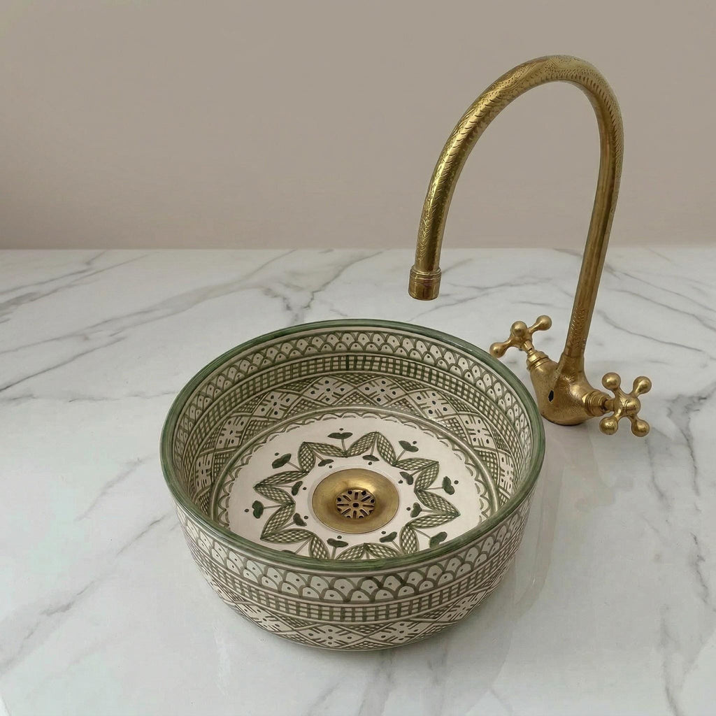 Moroccan Ceramic Vessel Sink, Ruby Red Checkered - 8–16" Diameter