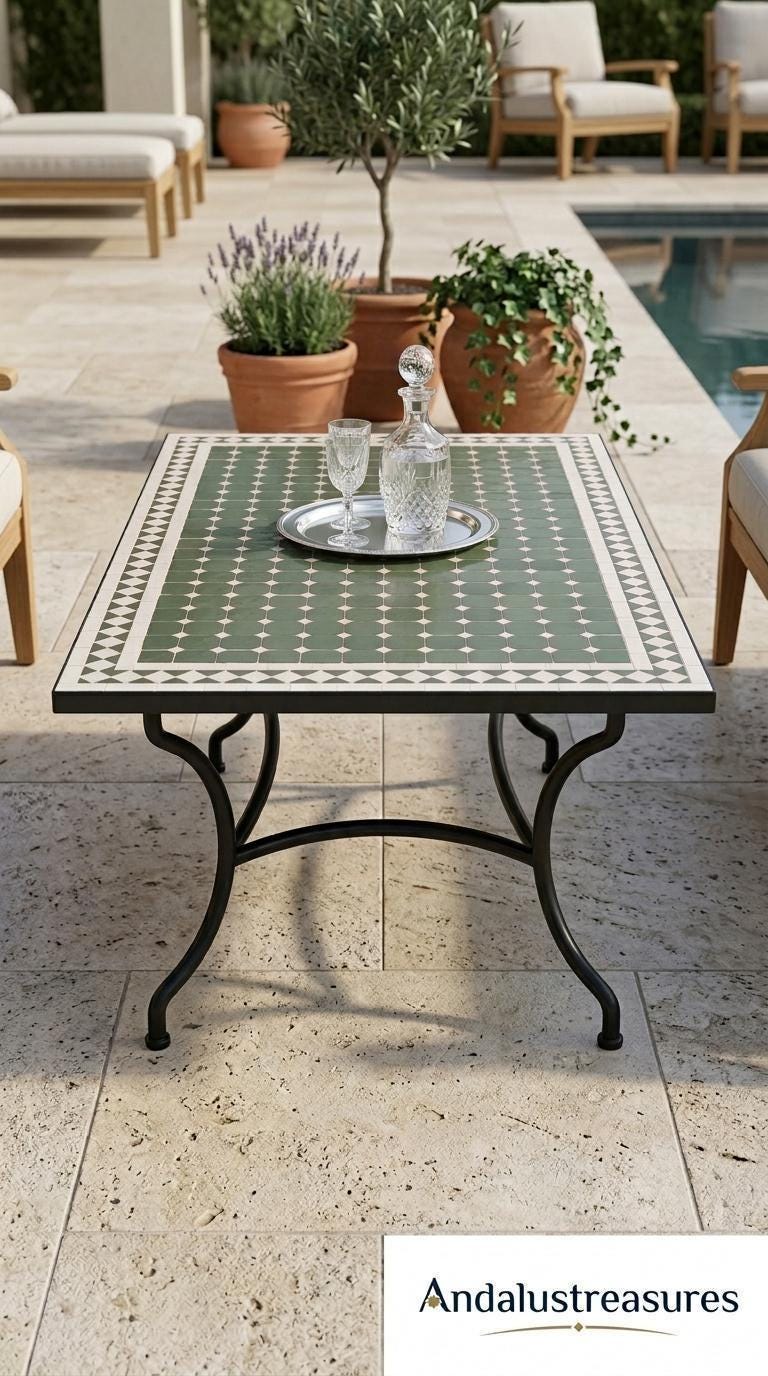 Moroccan Zellige Coffee Table Handcrafted Tile Top, Iron 12-48 In