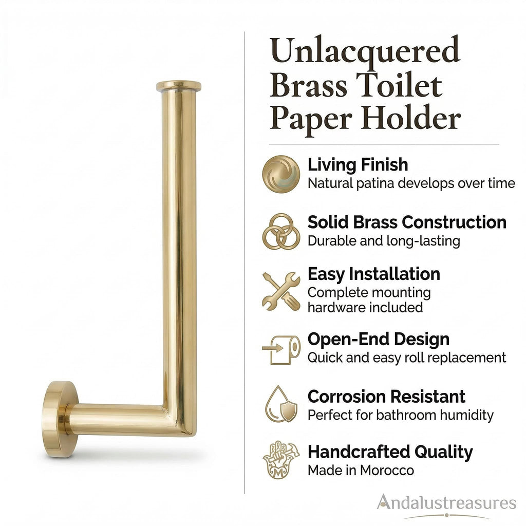 Brass Toilet Paper Holder, Handmade Unlacquered Solid Wall 3.5x6.5