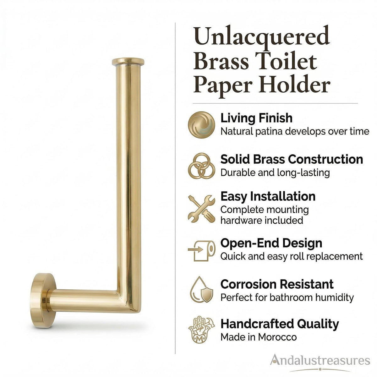 Brass Toilet Paper Holder, Handmade Unlacquered Solid Wall 3.5x6.5