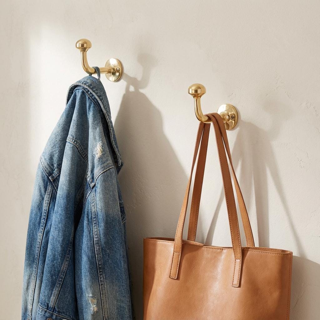 Moroccan Brass Wall Hooks, Unlacquered Vintage Patina 9.5cm 3.7in