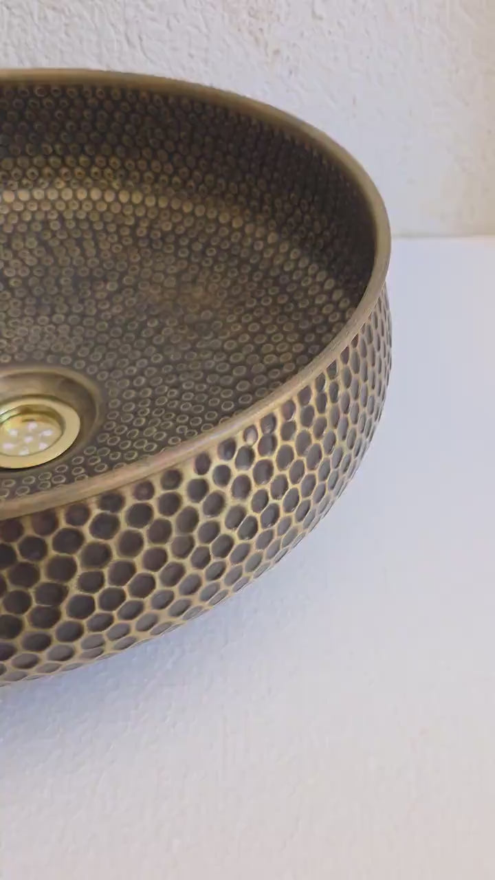 hammered brass sink, Handmade Round Vessel Sink 5" Antique Finish